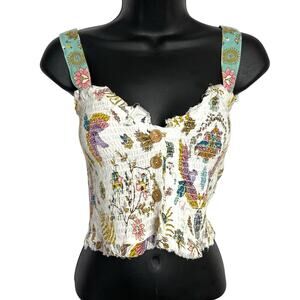 Z&L Europe Smocked Crop Top Womens S Floral‎ Ruffle Button Front Boho Coquette